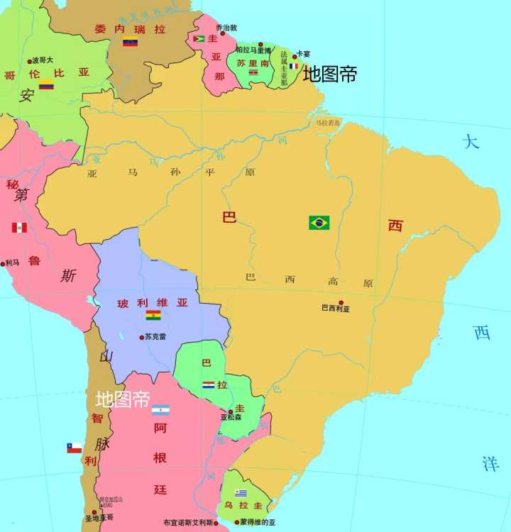 南美洲国家分布地图图片